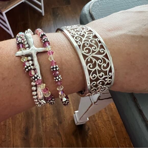 925 Sterling Silver Scroll Cuff Bracelet - Picture 2 of 10